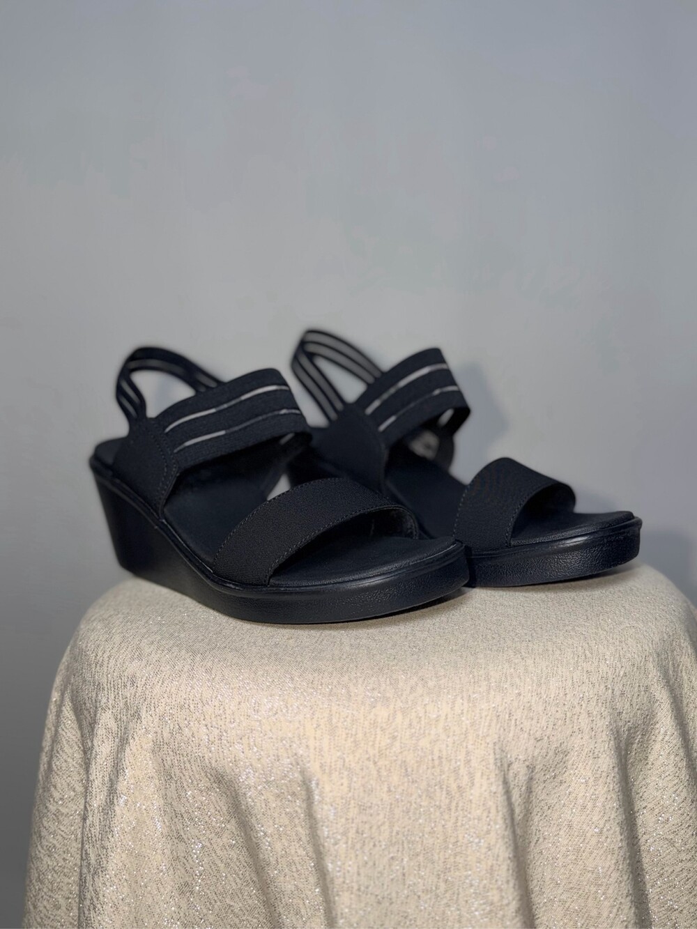 Skechers Cali Rumblers Sci-Fi Wedge Sandals Womens Memory Foam Black